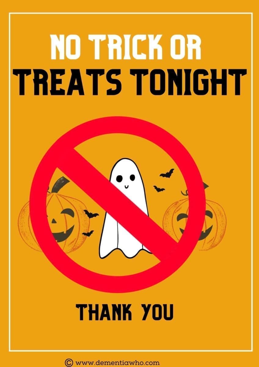 Poster of ghost & pumpkins with stop sign with with the works no trick or treats tonight
